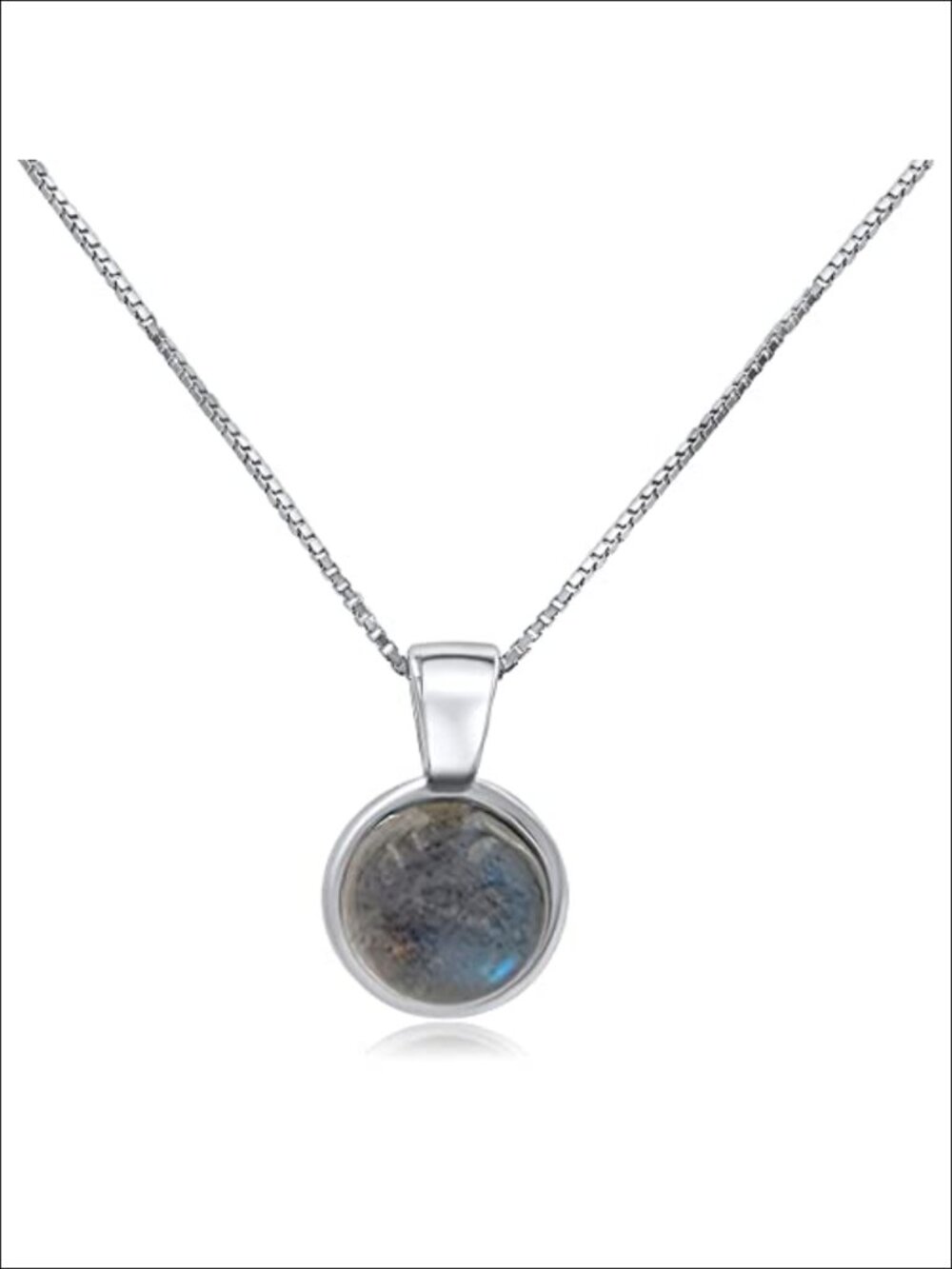 8mm Natural Labradorite Pendant Necklace White Gold Over 925 Sterling Silver